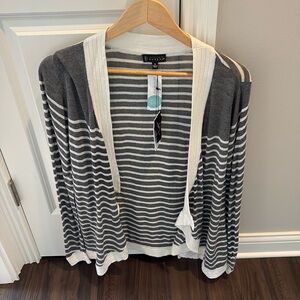 Gray and cream striped open cardigan